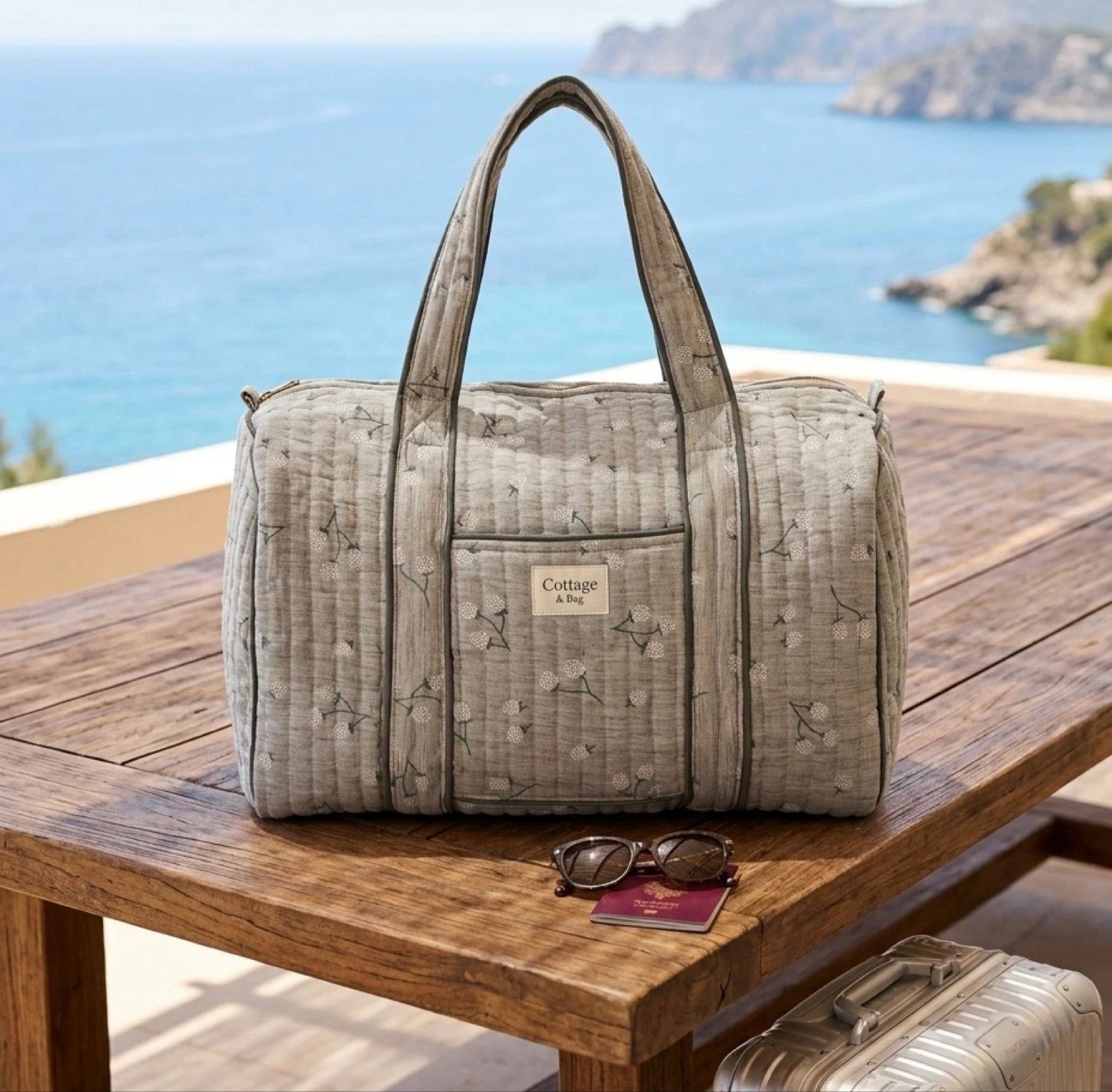 Sac de Voyage 100% Coton Collection Cottage & Bag / Modèle Boules Vert